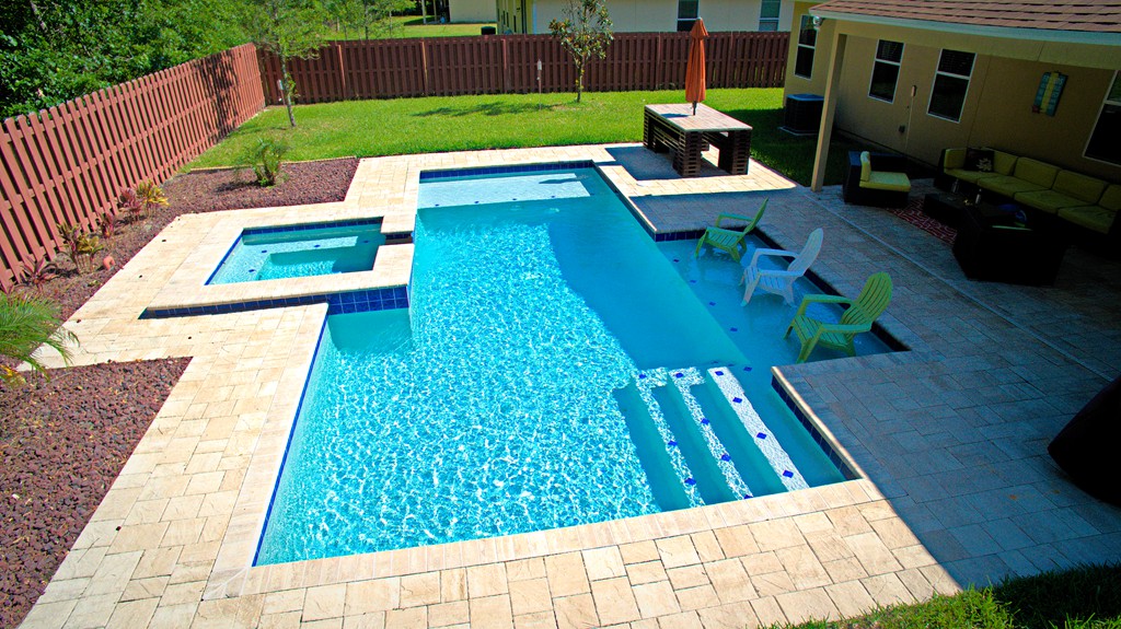 Modern Pool with Two Sun Shelves All Aqua Pools